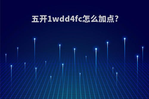 五开1wdd4fc怎么加点?
