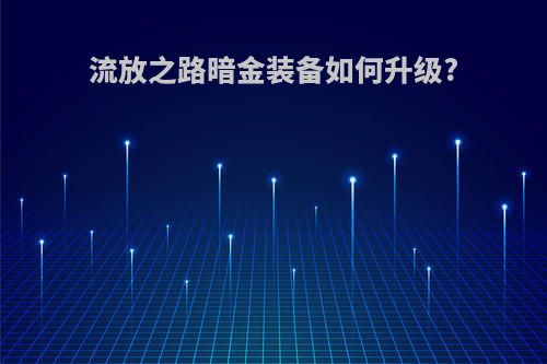 流放之路暗金装备如何升级?