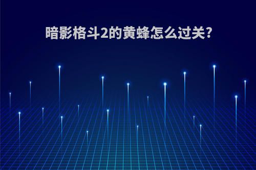 暗影格斗2的黄蜂怎么过关?