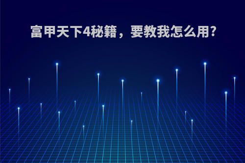 富甲天下4秘籍，要教我怎么用?