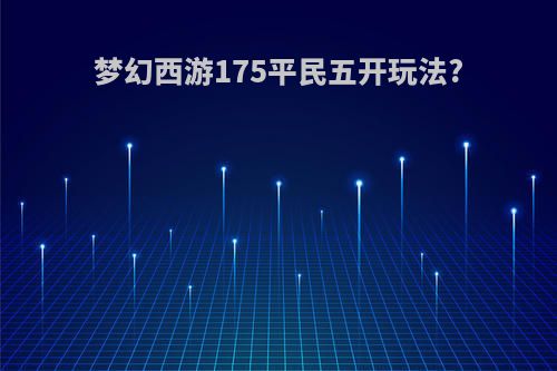 梦幻西游175平民五开玩法?