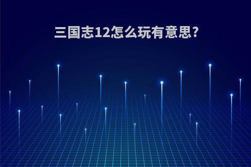 三国志12怎么玩有意思?