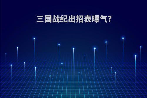 三国战纪出招表曝气?